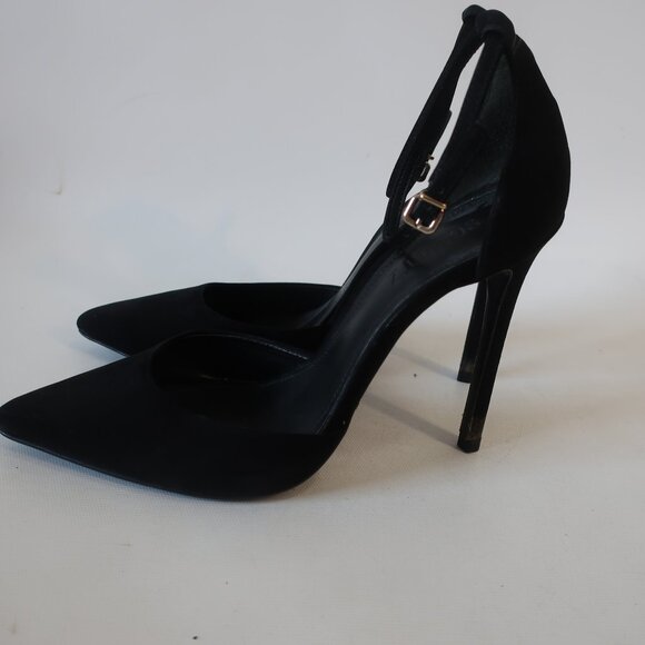 Womens Schutz Irma Black Suede Pointy Ankle Strap Stiletto Heel Pumps 8 - Picture 6 of 16
